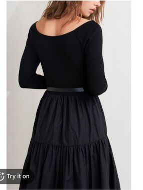 FreeMarket Womens Black Long Sleeve Cotton Scoop-Back Dress with Layered Skirt S